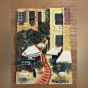 Italian Village Street Scene Wall Decor Plaque Hand-Painted Style